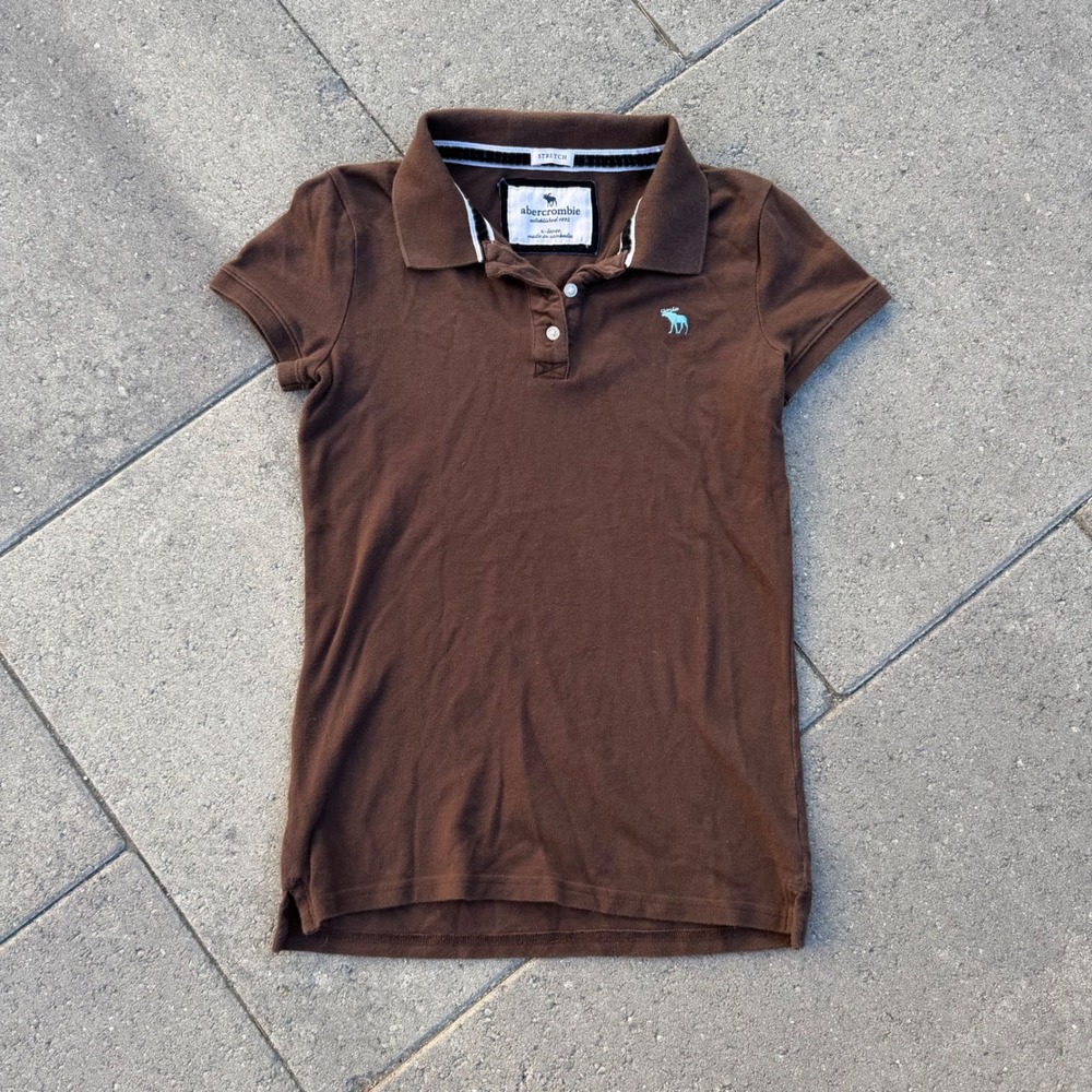 Abercrombie Brown Stretch Pique Polo Shirt Short Sleeve Size XL Logo